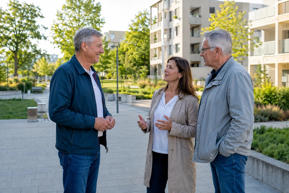 Symbolisches Gespräch eines erfahrenen Ansprechpartners im Wohnquartier